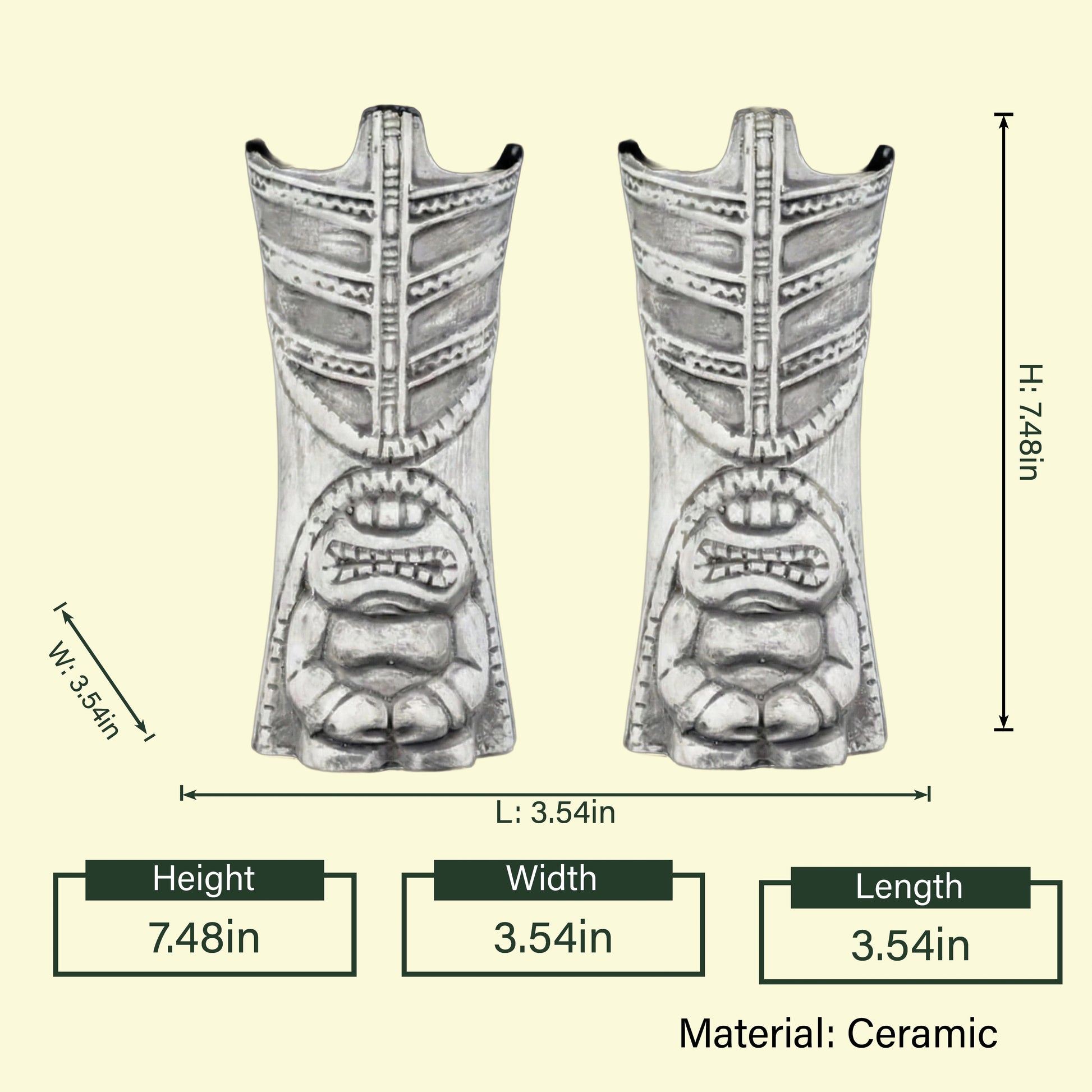 Tribal tiki cocktail cups featuring detailed carved patterns and earthy ceramic finish for island-themed bar styling