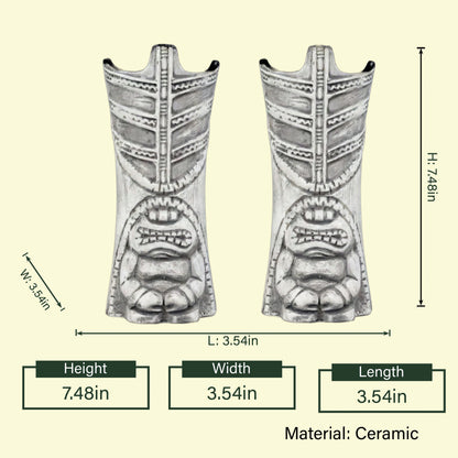 Tribal tiki cocktail cups featuring detailed carved patterns and earthy ceramic finish for island-themed bar styling