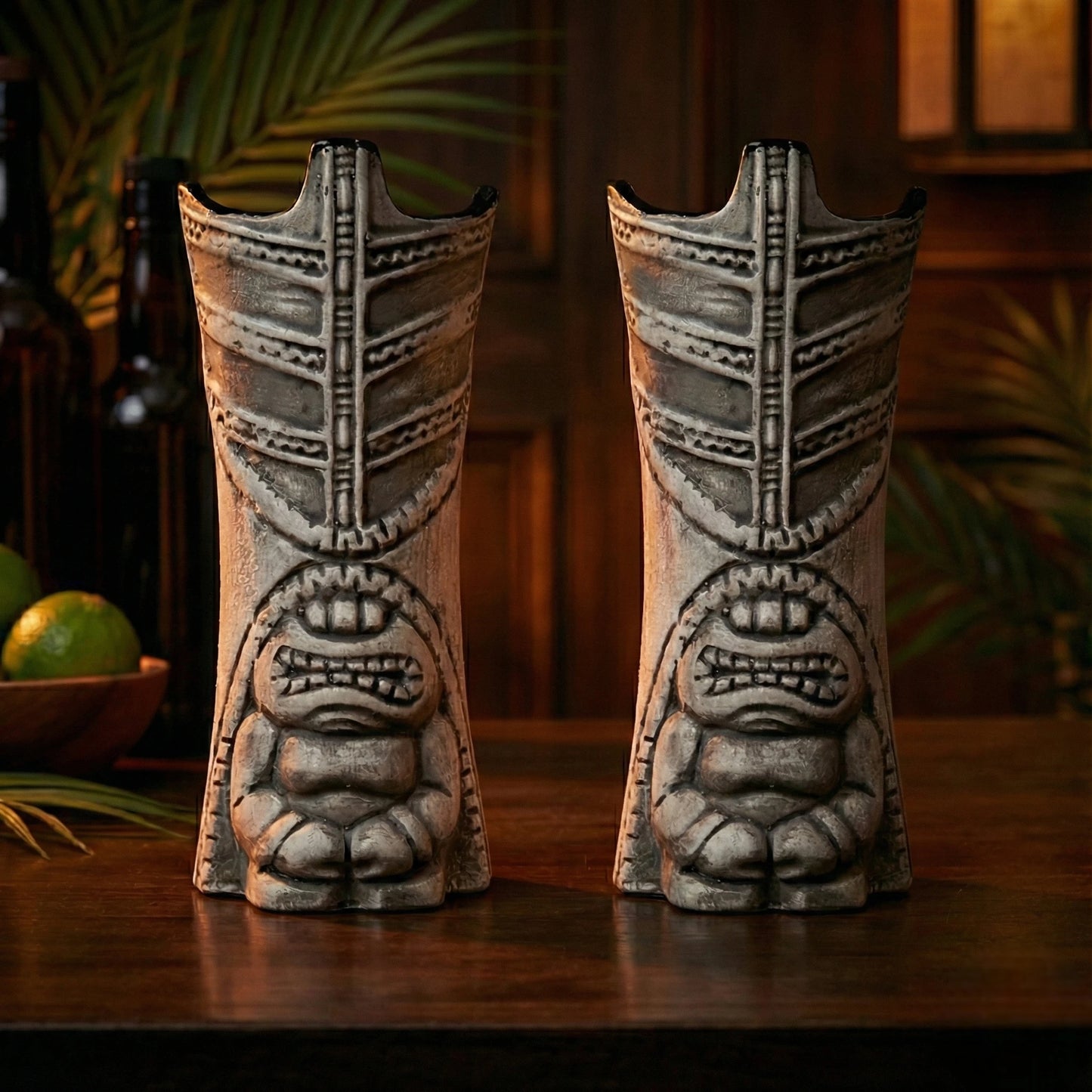 Tribal Ceramic Tiki Cocktail Mug - Set of 2
