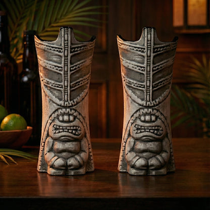 Tribal Ceramic Tiki Cocktail Mug - Set of 2