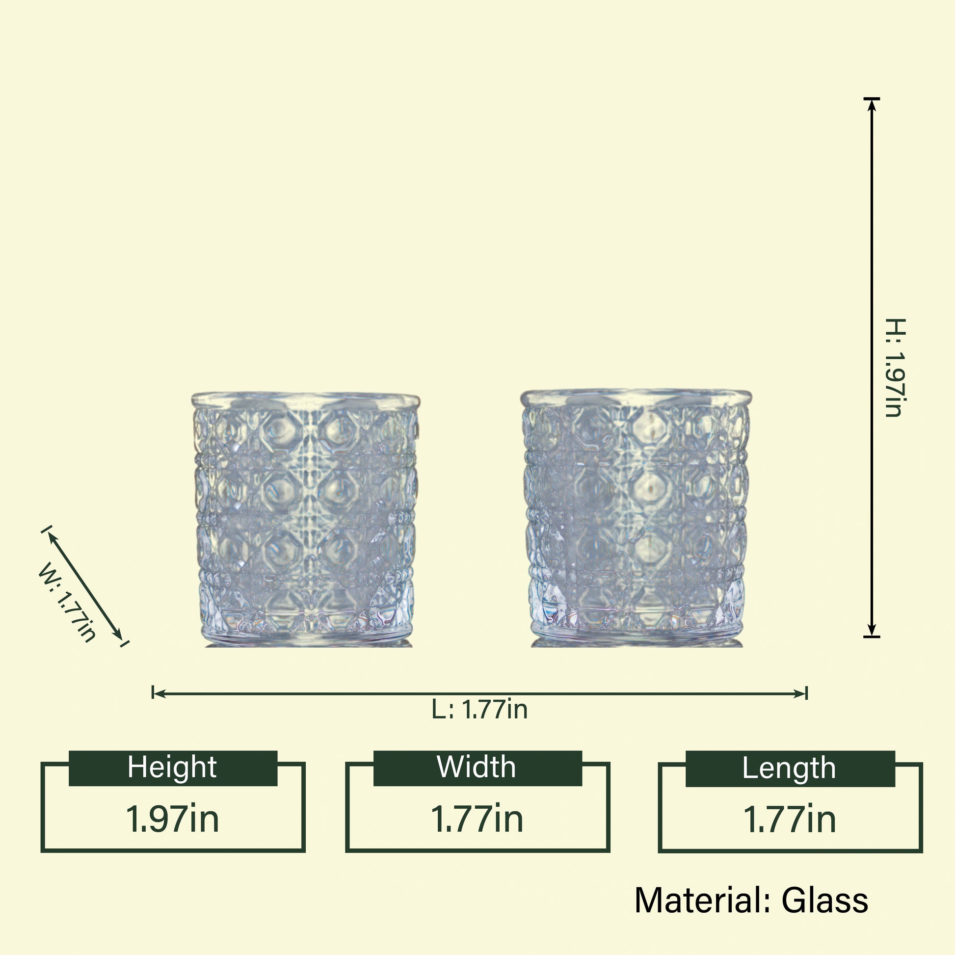 Cut crystal shot pair, 1.97in size diagram