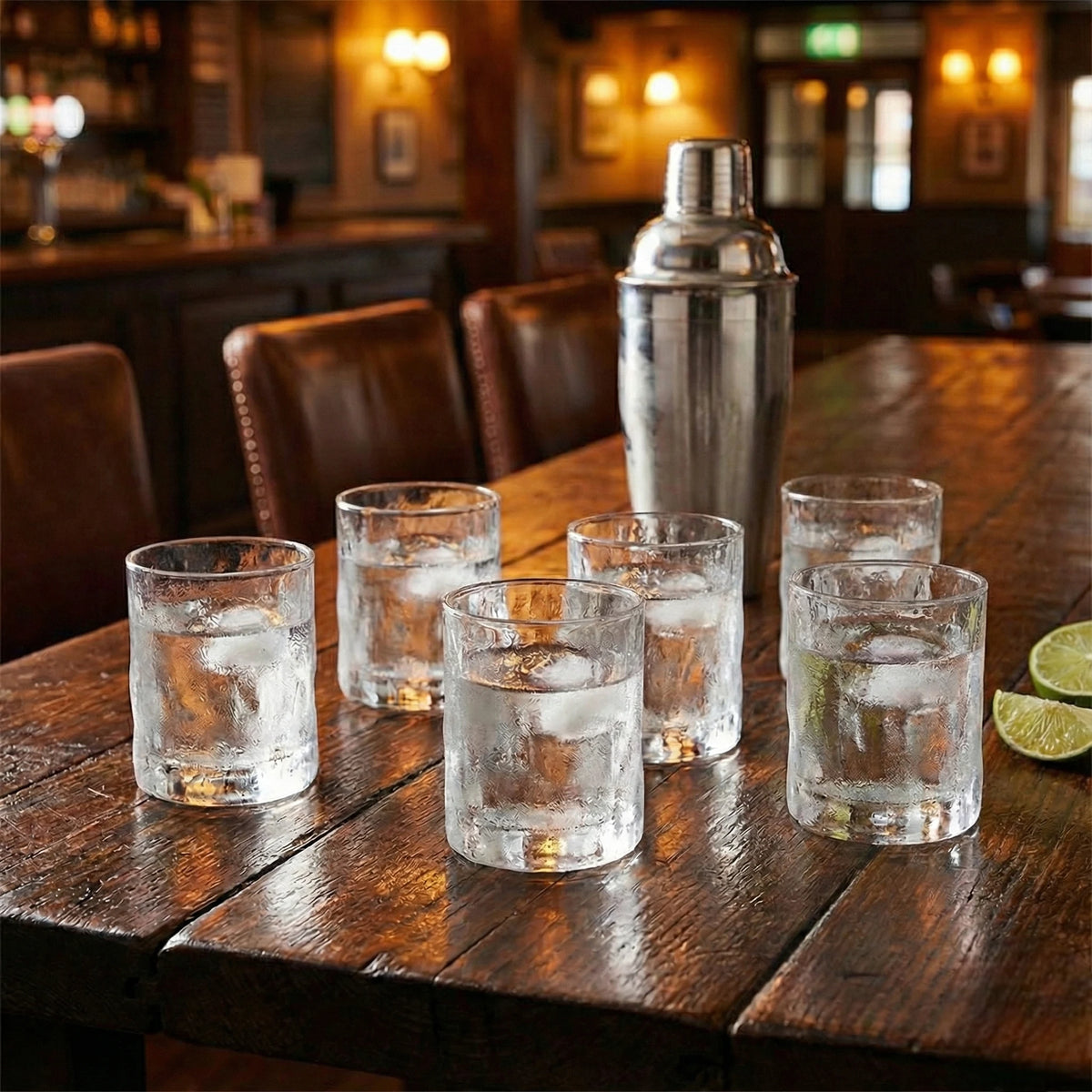 whiskey glasses set with hammered texture for bar and home use
