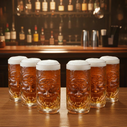 Carved Tiki Highball Glasses - Set of 6