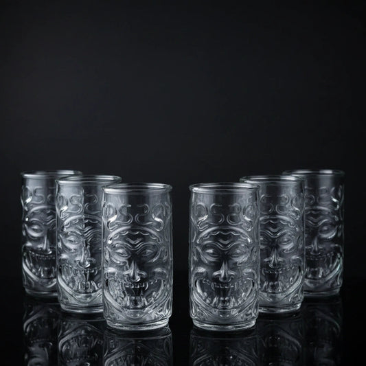 Carved Tiki Highball Glasses - Set of 6