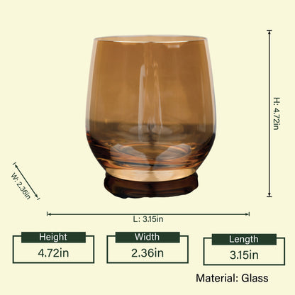 Stemless amber tumbler 4.72in spec diagram