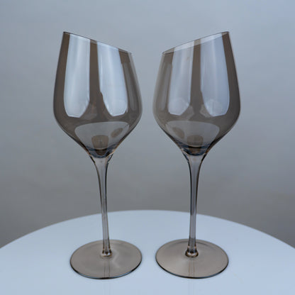 Slanted Stem Wine Glasses - Set of 2