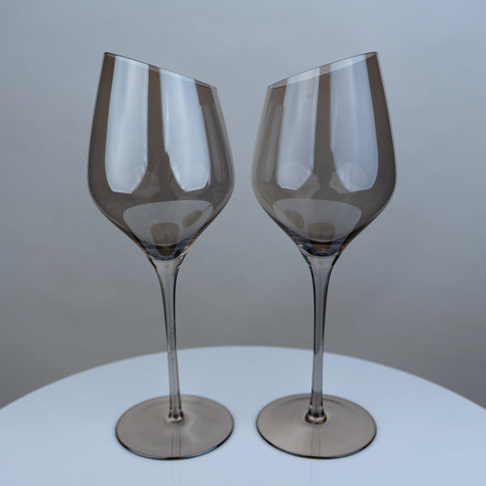 Slanted Stem Wine Glasses - Set of 2