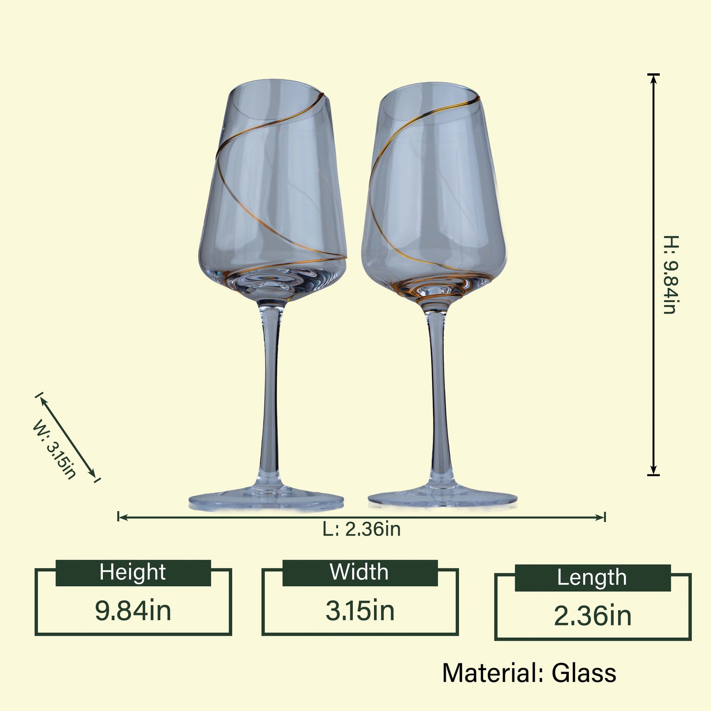 Luxury glassware set featuring modern champagne glasses with decorative gold detailing for home bar decor
