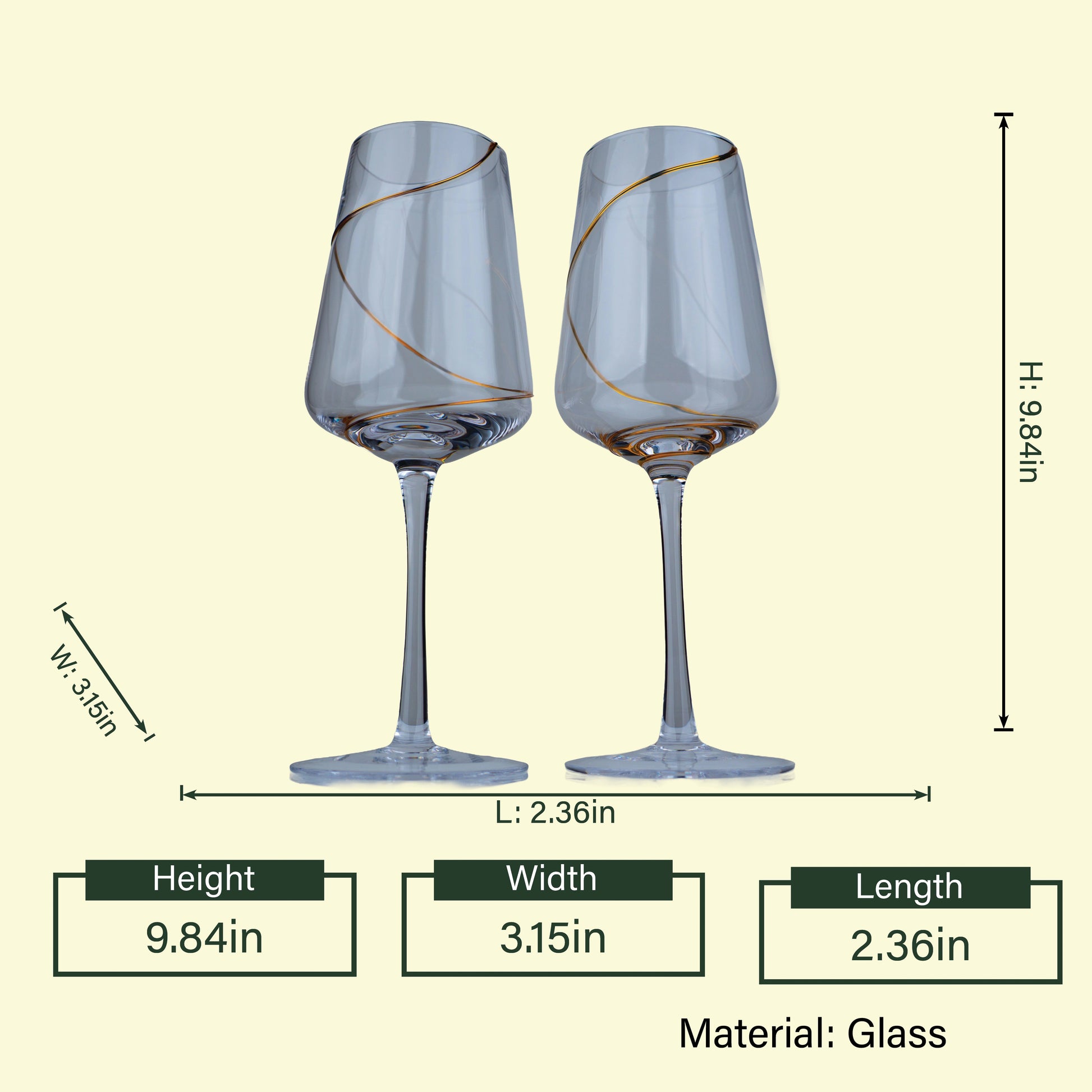 Luxury glassware set featuring modern champagne glasses with decorative gold detailing for home bar decor