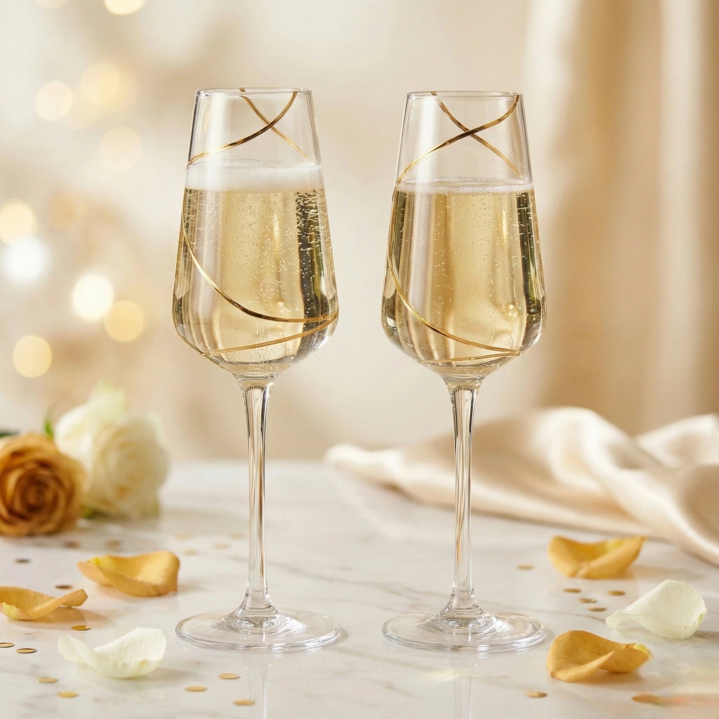 Gold Swirl Champagne Flutes - Set of 2