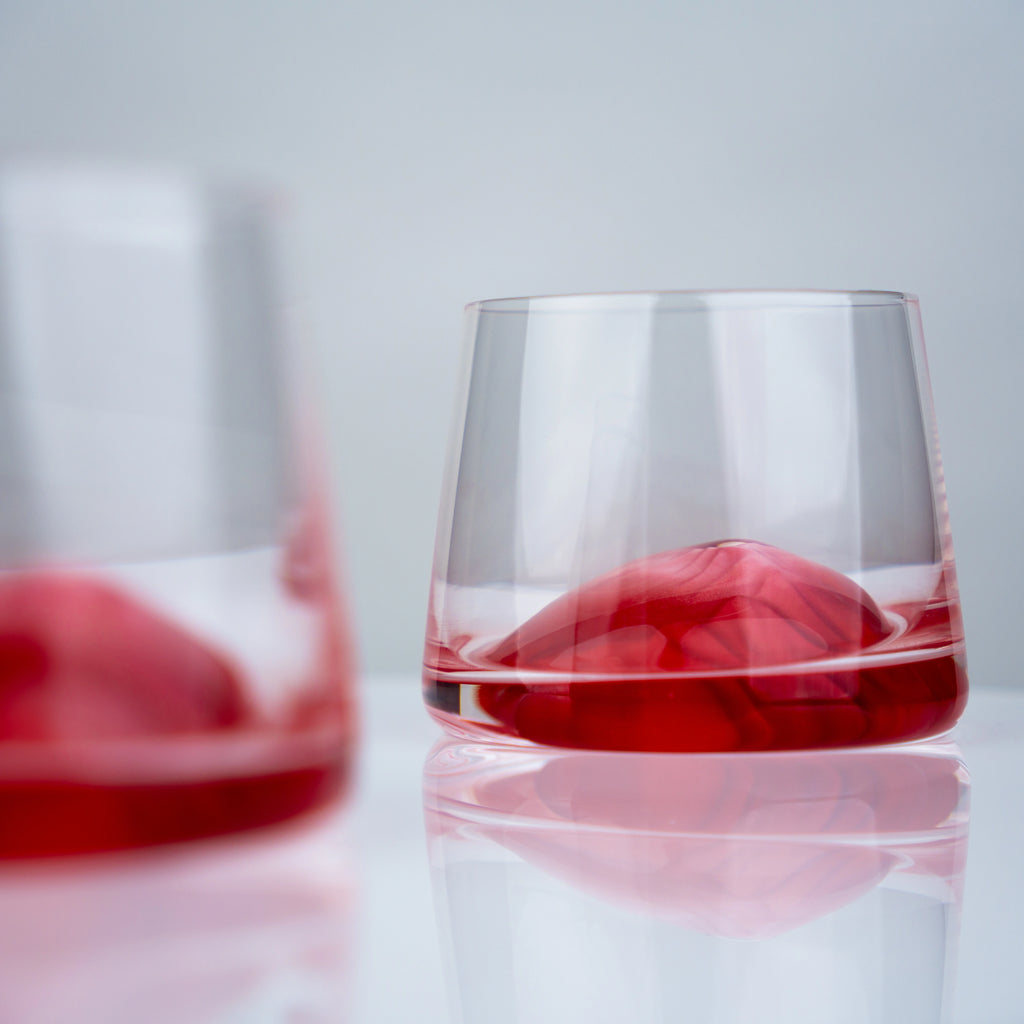 Whiskey aerating glasses with red base modern barware