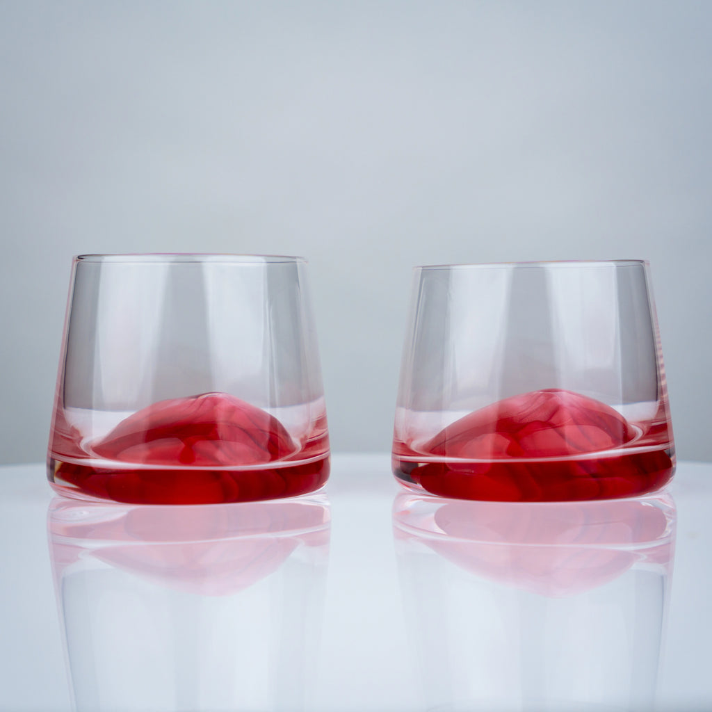 Whiskey aerating glasses with red base modern barware