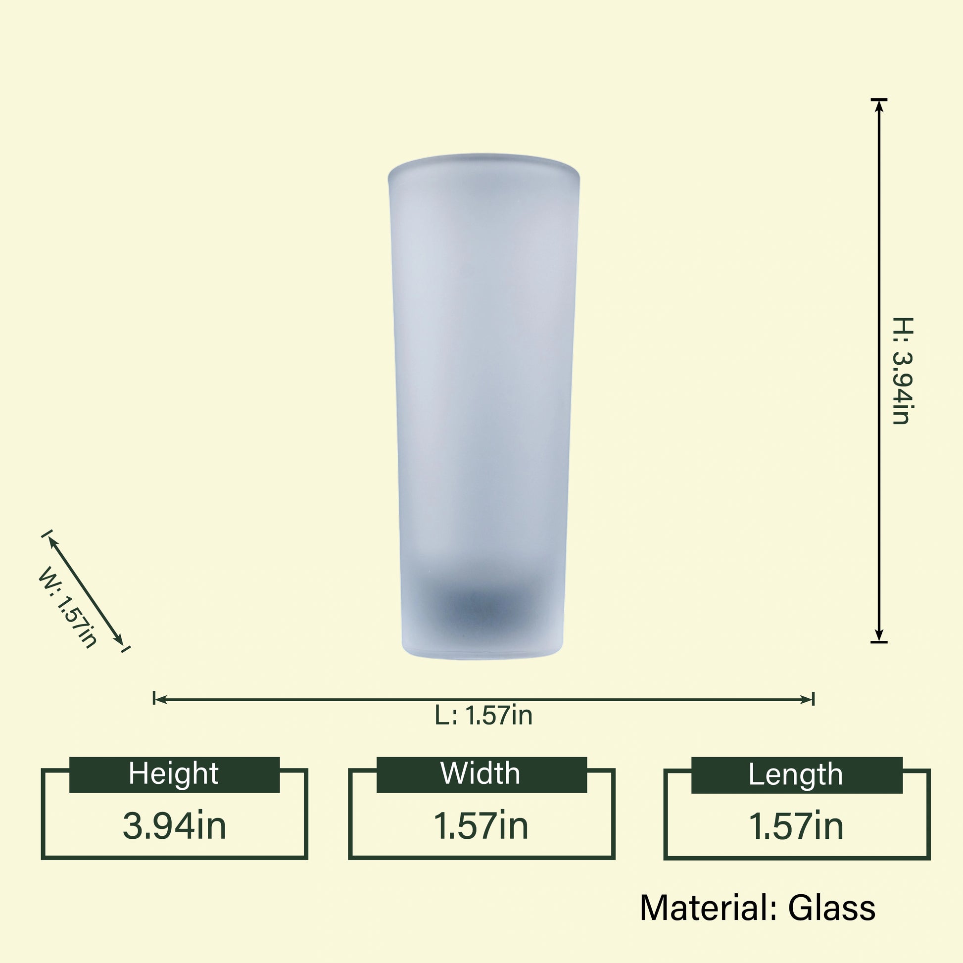Frosted matte shot glass, 3.94in size chart