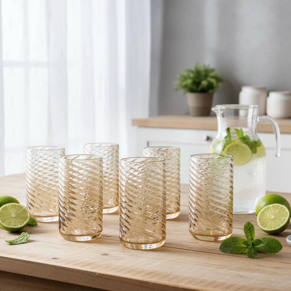 Amber Swirl Highball Glasses - Set of 6