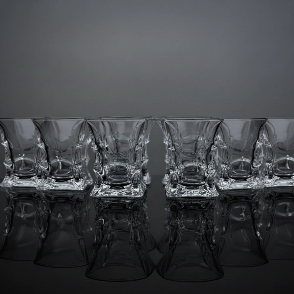 Sculpted Geometric Whiskey Glasses - Set of 6