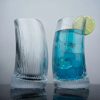 Clear Ribbed Highball Glasses - Set of 4