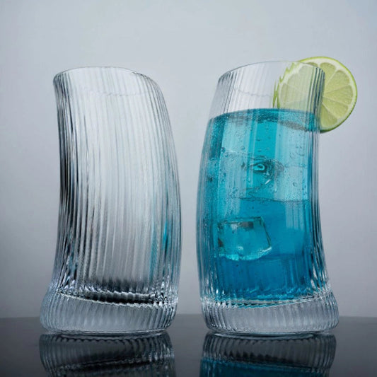 Clear Ribbed Highball Glasses - Set of 4