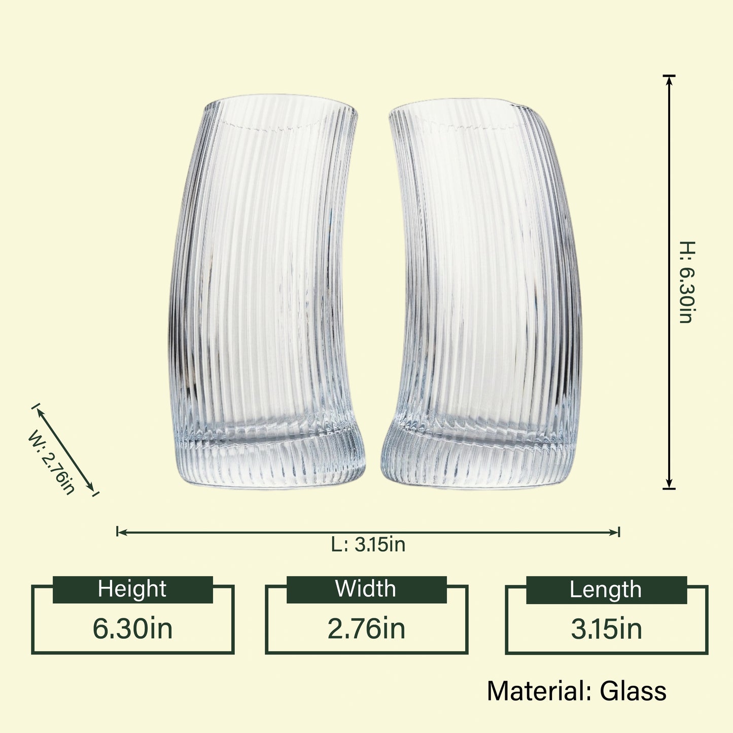 Ribbed highball pair, 6.30in dimension diagram