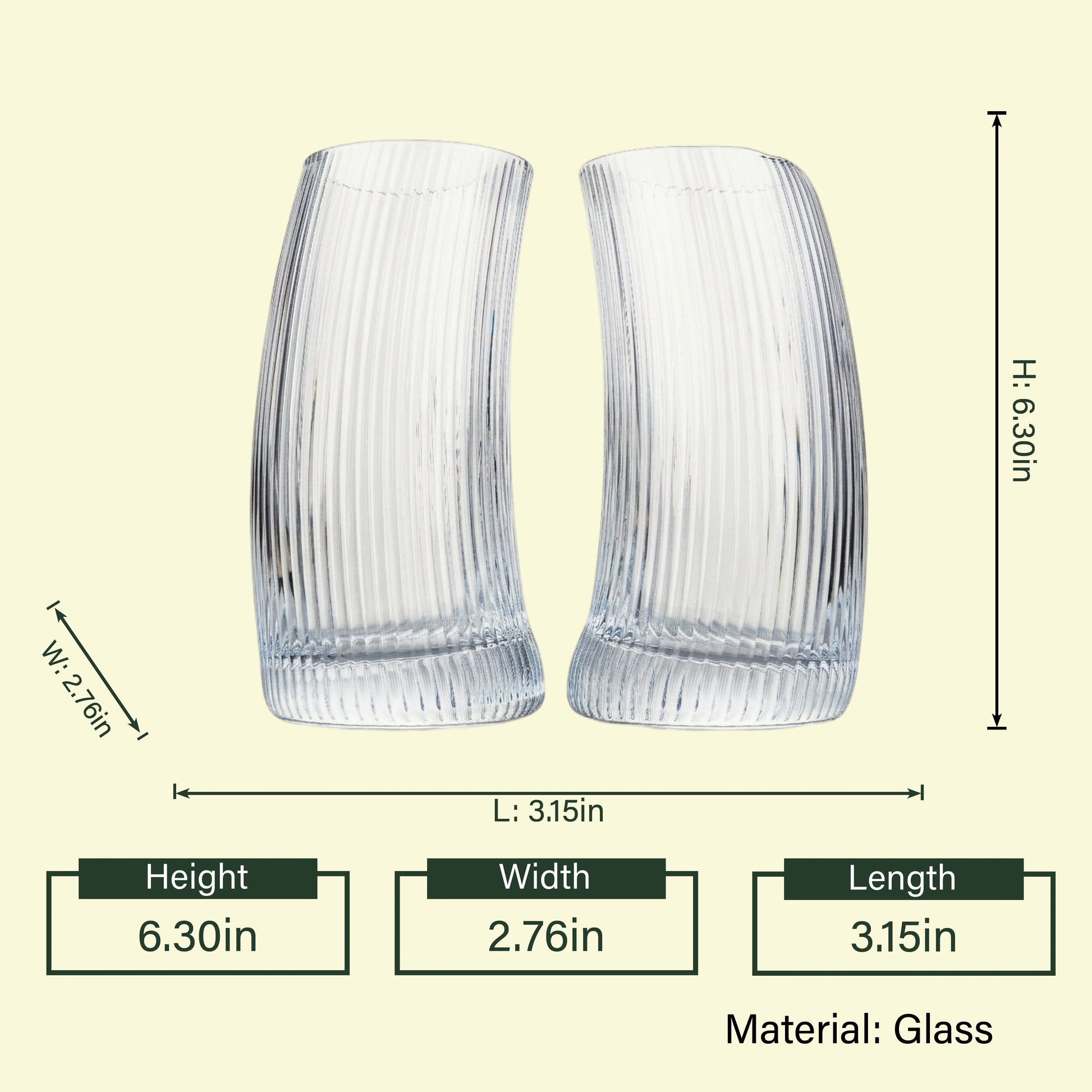 Ribbed highball pair, 6.30in dimension diagram