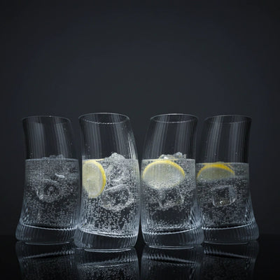 Clear Ribbed Highball Glasses - Set of 4