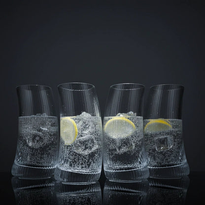 Clear Ribbed Highball Glasses - Set of 4