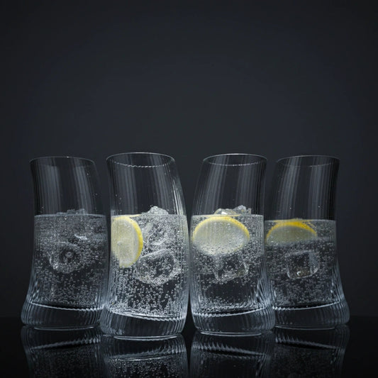 Clear Ribbed Highball Glasses - Set of 4