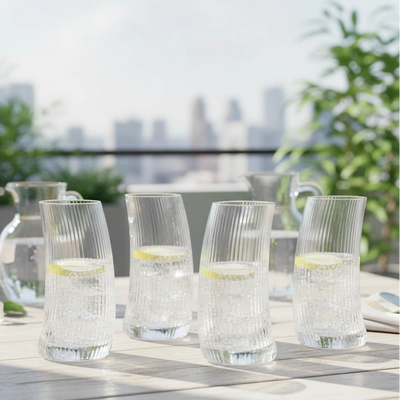 Clear Ribbed Highball Glasses - Set of 4