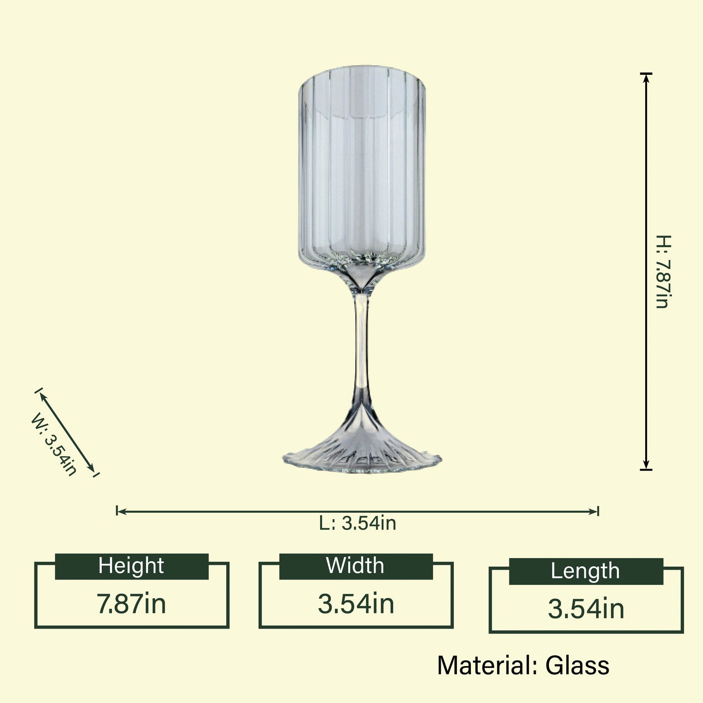 Fluted cocktail glass 7.87in spec diagram