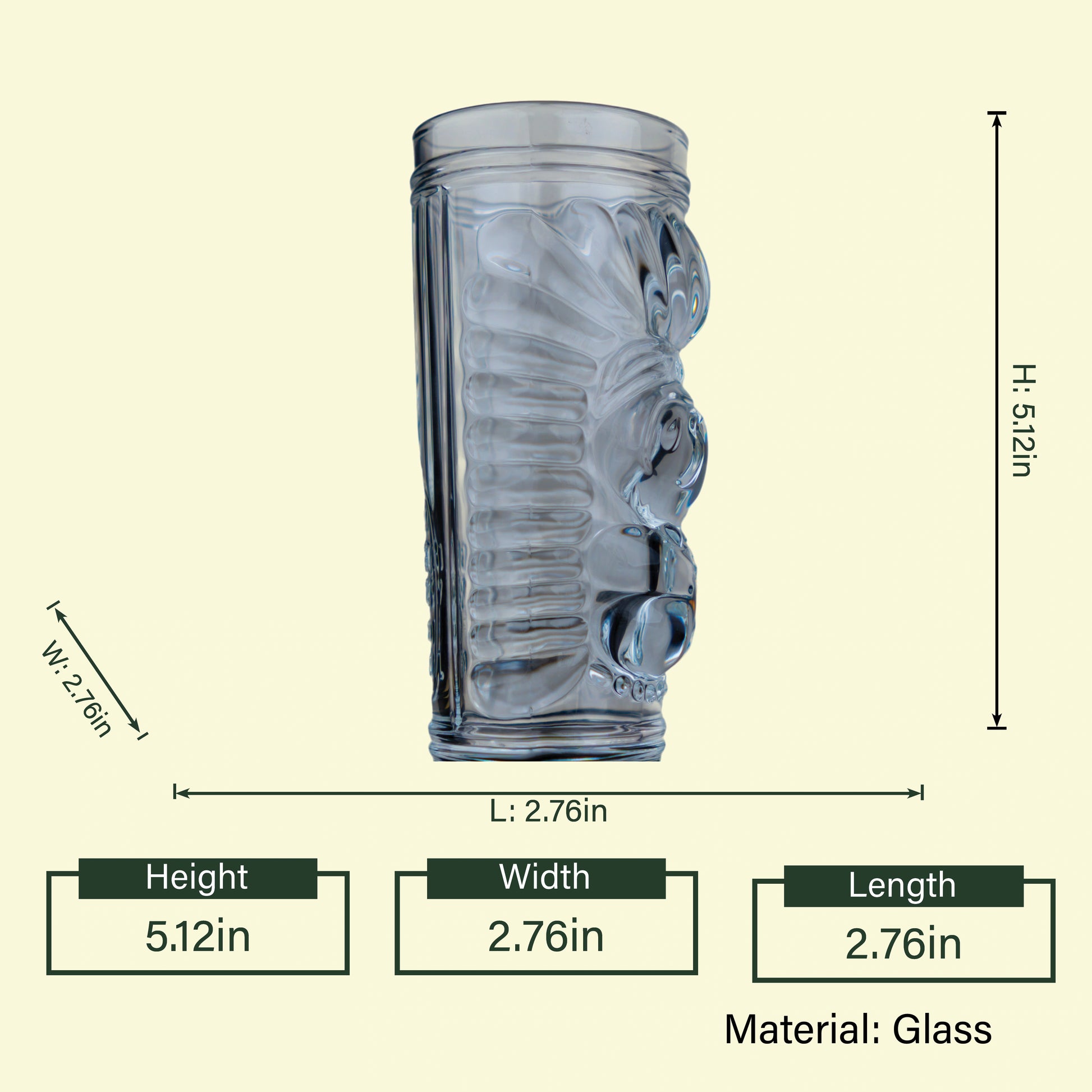 Tiki glass spec sheet, 5.12in tall tumbler