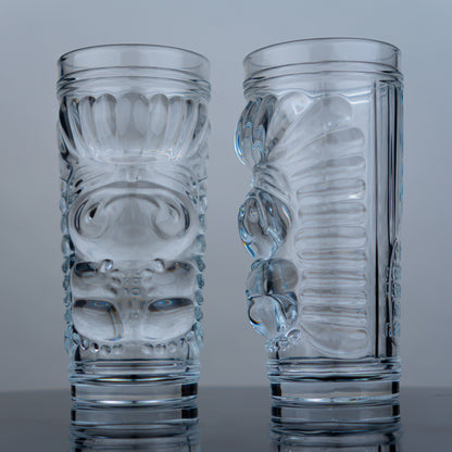 Clear Sculptural Tiki Glasses - Set of 6