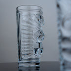 Tiki glass side, ribbed totem face tumbler