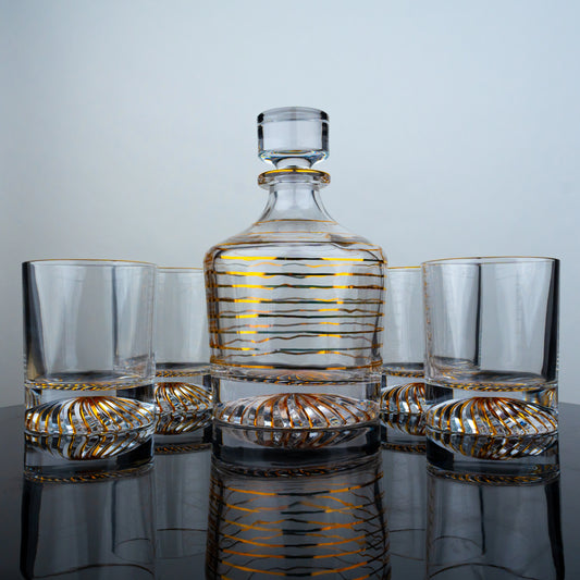 Gold Striped Whiskey Decanter Set