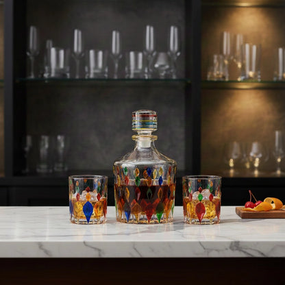 Prism decanter set with multicolor glass finish