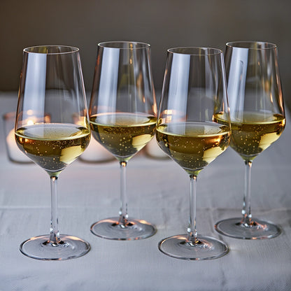 Clear modern wine glasses with sleek stem design