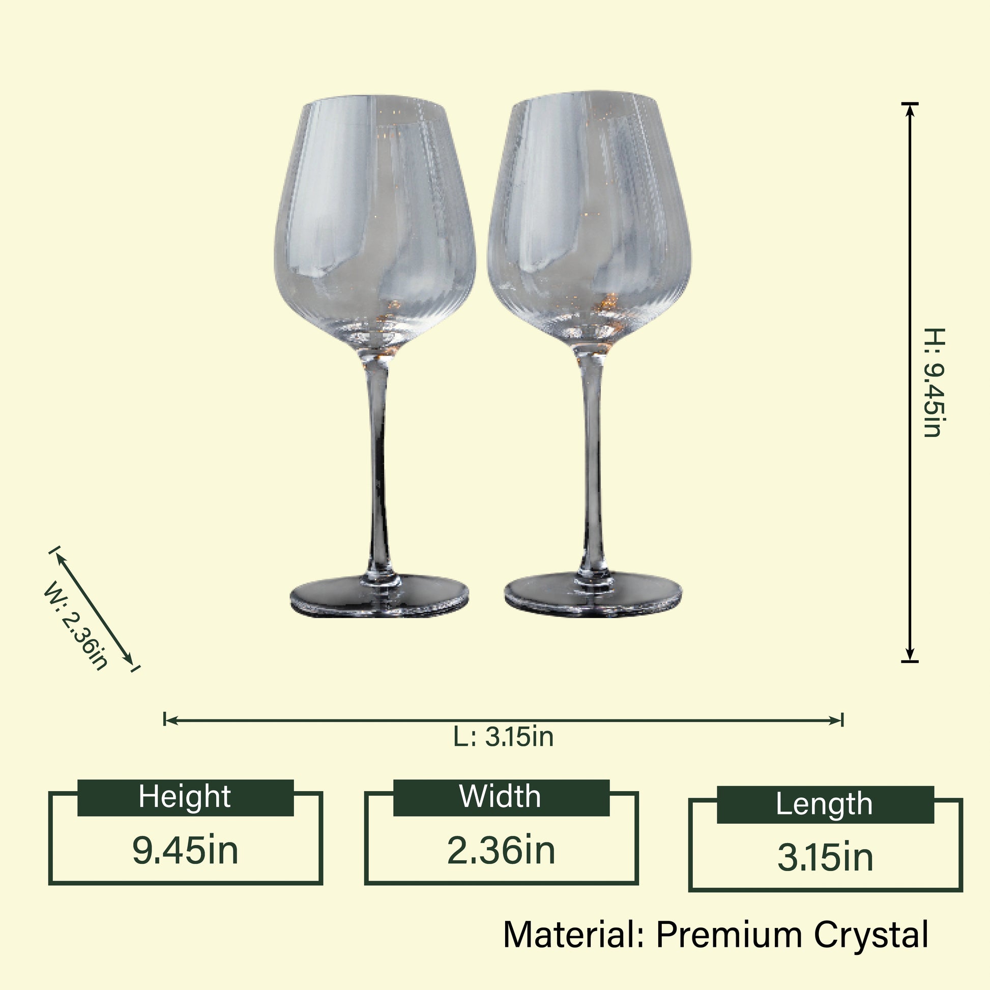 Regal crystal wine pair, 9.45in size diagram