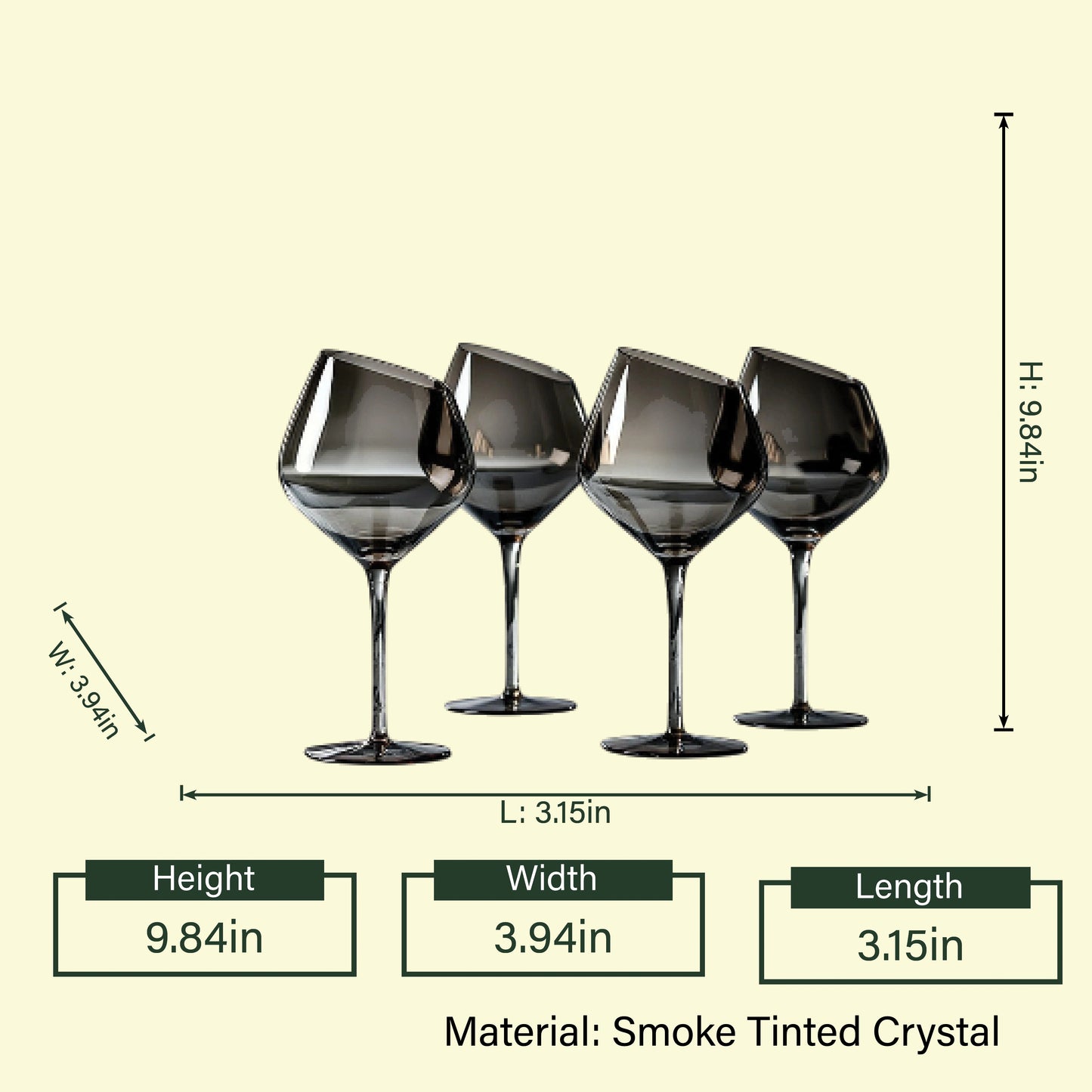 Smokey Wine Glasses- Set of 4