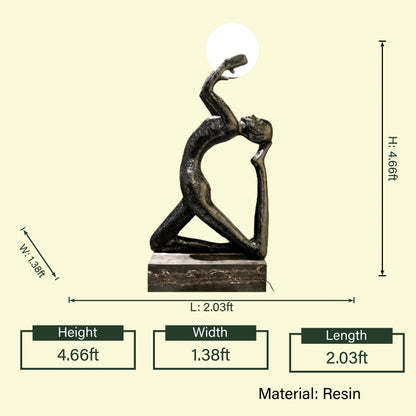 Yoga pose lamp, frosted orb, spec sheet front
