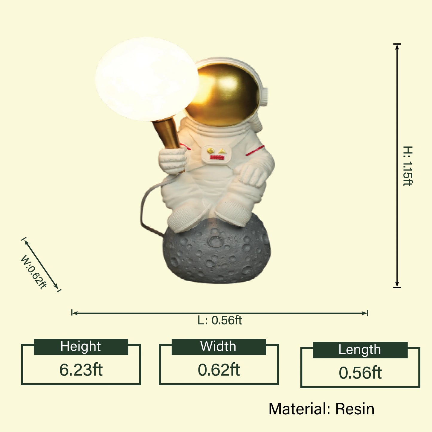 Moon Buddy lamp dimensioned spec card