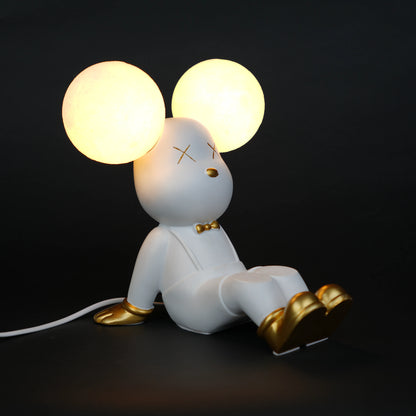 white bunny lamp with glowing round ears and gold-detailed tray