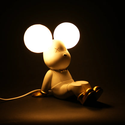 white bunny lamp with glowing round ears and gold-detailed tray