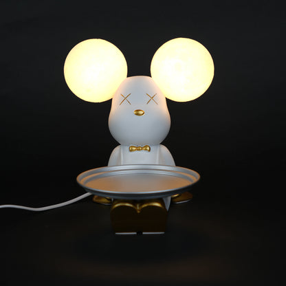 white bunny lamp with glowing round ears and gold-detailed tray