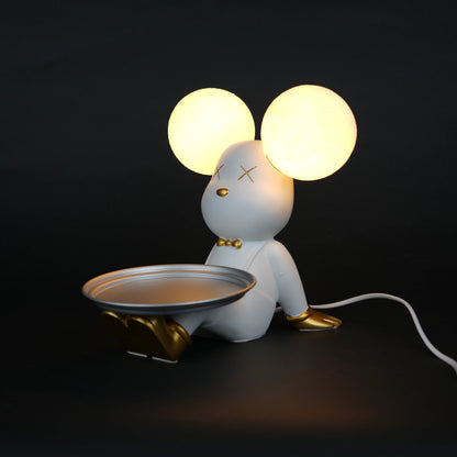 white bunny lamp with glowing round ears and gold-detailed tray