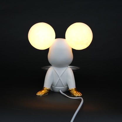 white bunny lamp with glowing round ears and gold-detailed tray