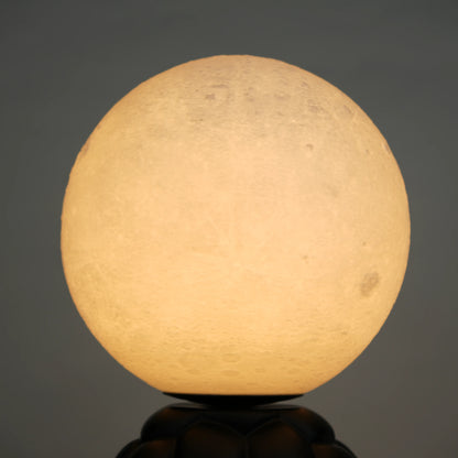 Black tortoise sculpture lamp with a glowing moon orb on its shell.