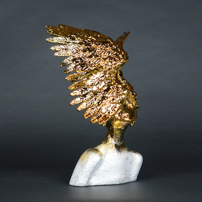 Electroplated gold phoenix wing sculpture with textured silver base – luxury modern décor.
