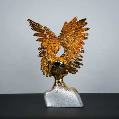Electroplated gold phoenix wing sculpture with textured silver base – luxury modern décor.