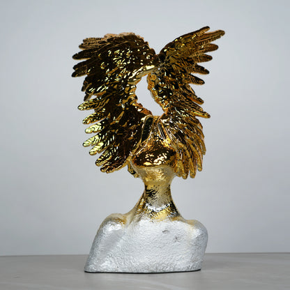 Electroplated gold phoenix wing sculpture with textured silver base – luxury modern décor.