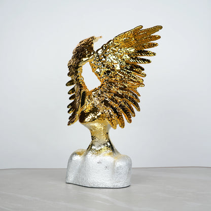 Electroplated gold phoenix wing sculpture with textured silver base – luxury modern décor.