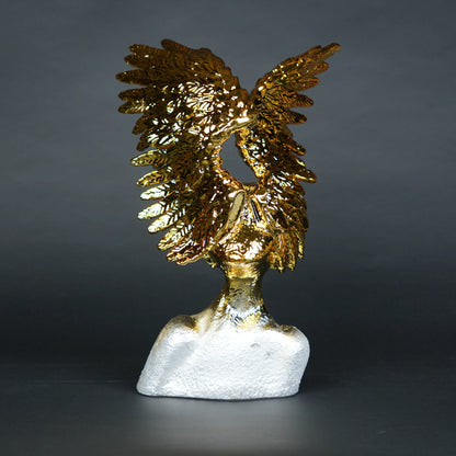 Electroplated gold phoenix wing sculpture with textured silver base – luxury modern décor.