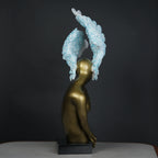 Contemporary winged female bust figurine with layered feather design for luxury living room decor and artistic interior arrangements